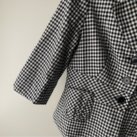 Y2K Vintage Smart Set Gingham Cropped Sleeve Blazer Black White Short Medium - Picture 5 of 9